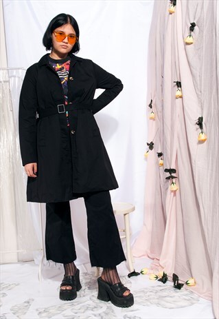 VINTAGE TRENCH COAT 90S MINIMALIST BASIC BLACK JACKET