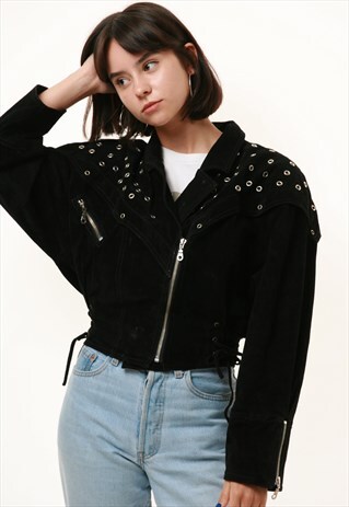 80S VINTAGE SUEDE MOTO BIKER CROPPED JACKET 1034