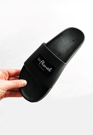 54 FLORAL HOLIDAY SLIDER FLIP FLOPS - BLACK