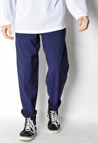 VINTAGE 80S NAVY BLUE WOOL BLEND PANTS