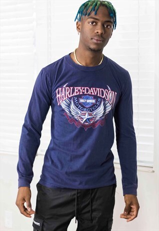 VINTAGE HARLEY-DAVIDSON LONG SLEEVE LOGO T-SHIRT 90S S 8.5