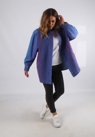 VINTAGE WOOL JACKET COAT 80'S STRIPED UK L 14 (H4D)