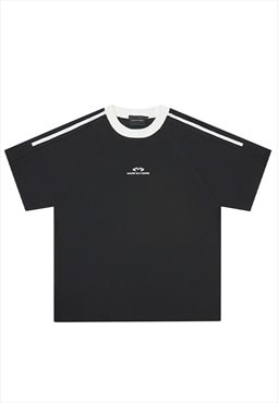 Utility stripe t-shirt gorpcore top retro grunge tee black 