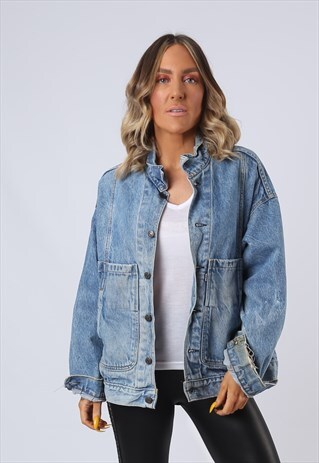 RARE DENIM JACKET WHITE TAB OVERSIZED FITTED UK 16 - 18 (O1R