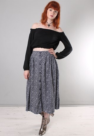VINTAGE 80S PATTERNED BUTTON MIDI SKIRT