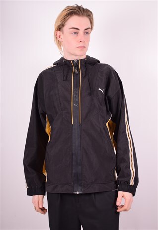 PUMA MENS VINTAGE HOODIE JACKET SMALL BLACK 90'S