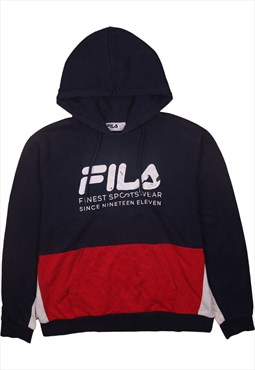 Fila 90's Spellout Pullover Hoodie Large Navy Blue