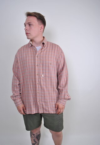 90S PINK PLAID GRUNGE SHIRT, SIZE L