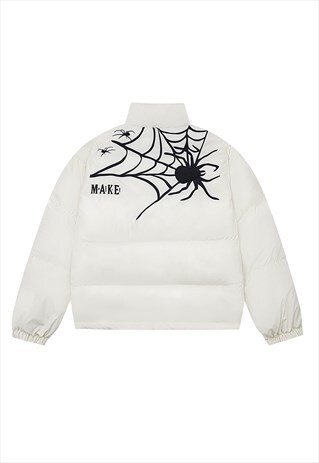 Spider web bomber Gothic puffer jacket punk coat white
