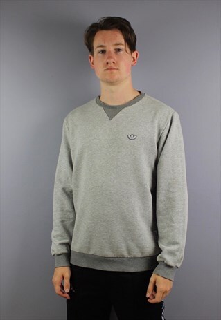 VINTAGE ADIDAS SWEATSHIRT IN GREY WITH EMBROIDERED TREFOIL L