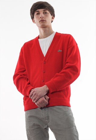 VINTAGE LACOSTE CHEMISE CARDIGAN SWEATER 80S 90S RED