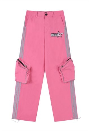CARGO JOGGERS BIG POCKET UTILITY PANTS SKATER TROUSERS PINK