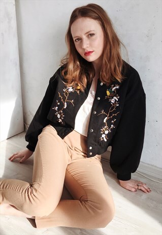 FLORAL EMBROIDERY BOMBER JACKET