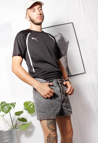 80S VINTAGE 90S GRUNGE ACID WASH GREY DENIM MINI SHORTS