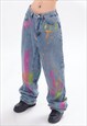 PAINT SPLATTER JEANS GRAFFITI DENIM TROUSER FLARE RAVE PANTS