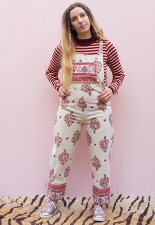 INDIAN BOHEMIAN PRINT COTTON DUNGAREE JUMPSUIT