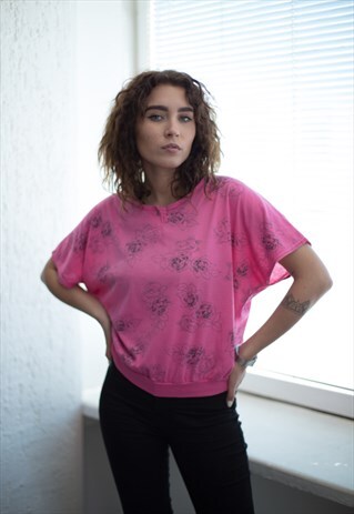 VINTAGE 80'S PINK COTTON SHORT SLEEVED TOP