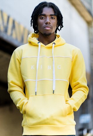 STEPNEY HOODIE IN YELLOW WITH WHITE PRINT