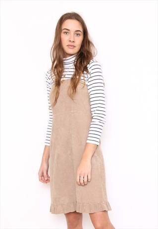 VINTAGE 90S BROWN CORD CORDUROY STRAPLESS MINI DRESS