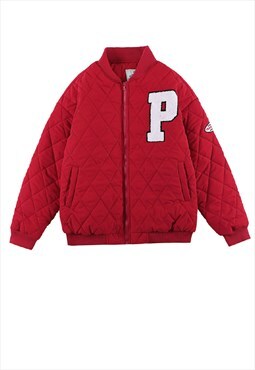 Quilted baseball varsity jacket Letterman bomber in red