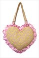 YELLOW FLORAL RUFFLE HEART TOTE BAG
