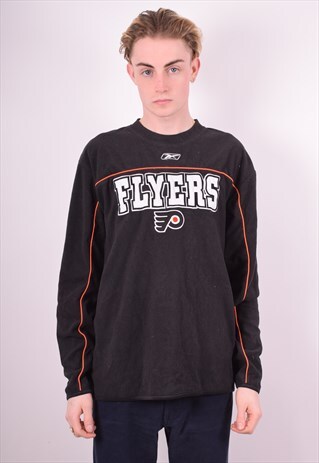 REEBOK MENS VINTAGE NHL FLEECE JUMPER LARGE BLACK 90'S