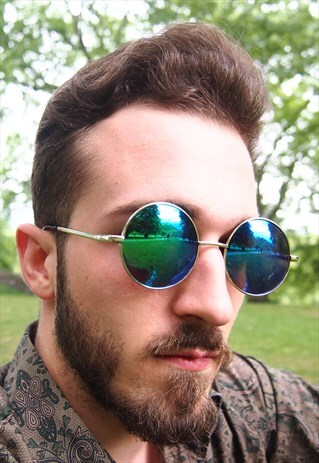 GREEN/ BLUE TINTED CIRCLE SUNGLASSES