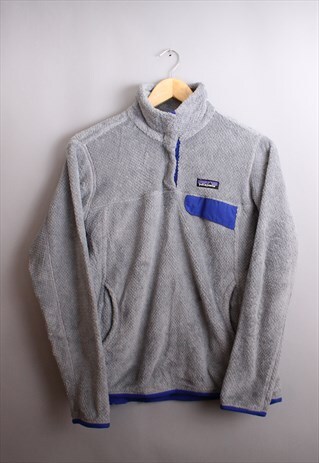 WOMENS VINTAGE GREY & BLUE SYNCHILLA T-SNAP FLEECE JUMPER
