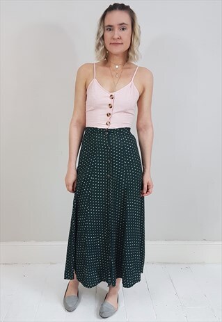 VINTAGE 90'S GREEN AND CREAM BUTTON DOWN MIDI SKIRT