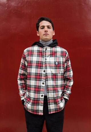 SWEATSHIRT IN WHITE SCOTCH TARTAN WITH HOODIE AND BUTTONS