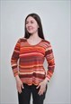 VINTAGE CAPSULE BLOUSE, STRIPED PULLOVER BLOUSE STRETCHY 