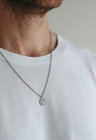 YIN YANG CHAIN NECKLACE FOR MEN SILVER YOGA PENDANT FOR HIM