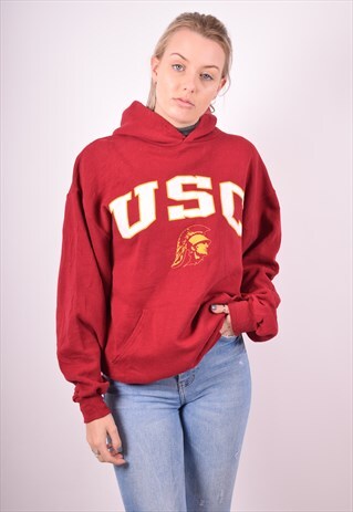 RUSSELL ATHLETIC WOMENS VINTAGE HOODIE JUMPER LARGE MAROON 9