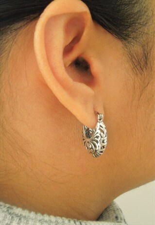 SILVER ANTIQUE LOOK SMALL INDIAN HOOP EARRINGS