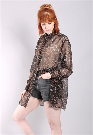 VINTAGE 90S LEOPARD PRINT LONG SHEER OVERSIZE SHIRT
