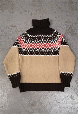 Vintage Patterned Knitted Jumper Abstract Brown Cottagecore