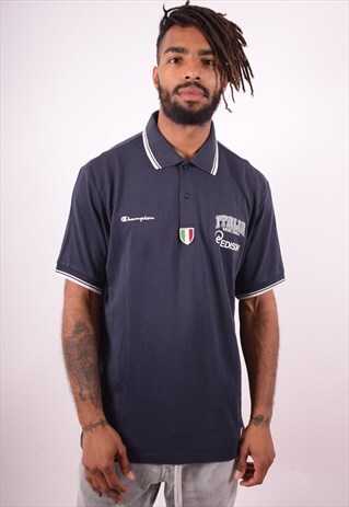 CHAMPION MENS VINTAGE POLO SHIRT MEDIUM NAVY BLUE 90S