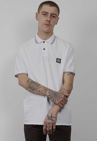 RARE VINTAGE 90'S STONE ISLAND WHITE POLO T-SHIRT