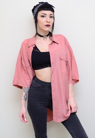 VINTAGE 90'S GENUINE SILK PEACH OVERSIZED SHIRT