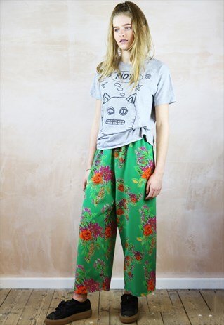 CROPPED TROUSERS IN EMERALD FLOWER PRINT