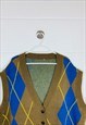 VINTAGE KNITTED SWEATER VEST BROWN WITH ARGYLE PATTERN