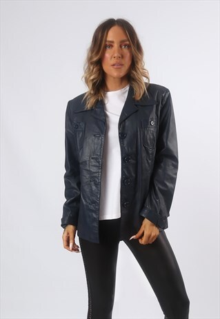 LEATHER FITTED JACKET 80'S UK 14 (F4M)