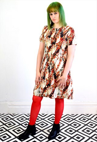 VINTAGE 80'S JAPANESE WHITE PATTERNED DRESS