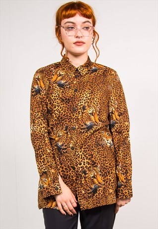 VINTAGE 90'S LEOPARD PRINT LONG SLEEVE SHIRT BLOUSE