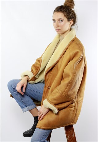 BROWN SHERPA JACKET / VINTAGE SHERPA COAT / SHEARLING JACKET