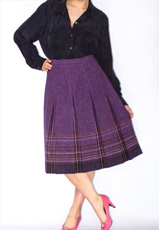 VINTAGE PURE WOOL PLEATED MIDI SKIRT