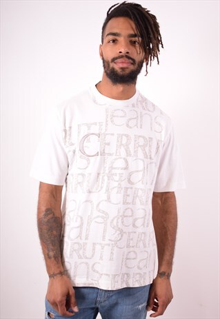 CERRUTI JEANS MENS VINTAGE T-SHIRT TOP MEDIUM WHITE 90S