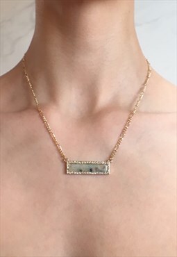 Indra: Dainty Gold Reversible Engraved Pave Bar Necklace