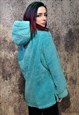 FLEECE HOODIE LOOSE FIT FLUFFY PULLOVER HOODED JUMPER TEAL