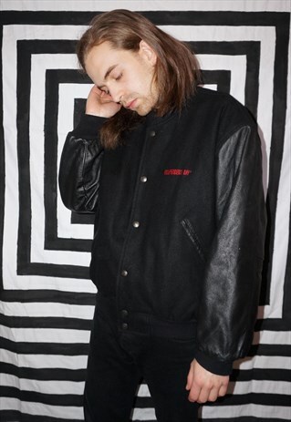 VINTAGE 90'S WOOL BOMBER JACKET WITH LEATHER SLEEVES